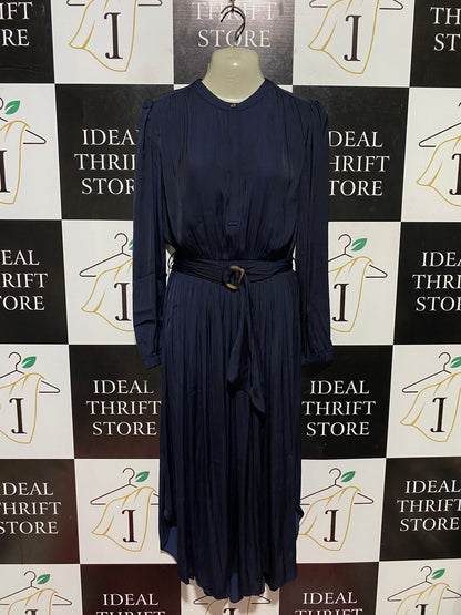 WITCHERY |S| BUST 17| B45| NAVY BLUE LONG SLEEVE PLEATED BELTED MIDI DRESS