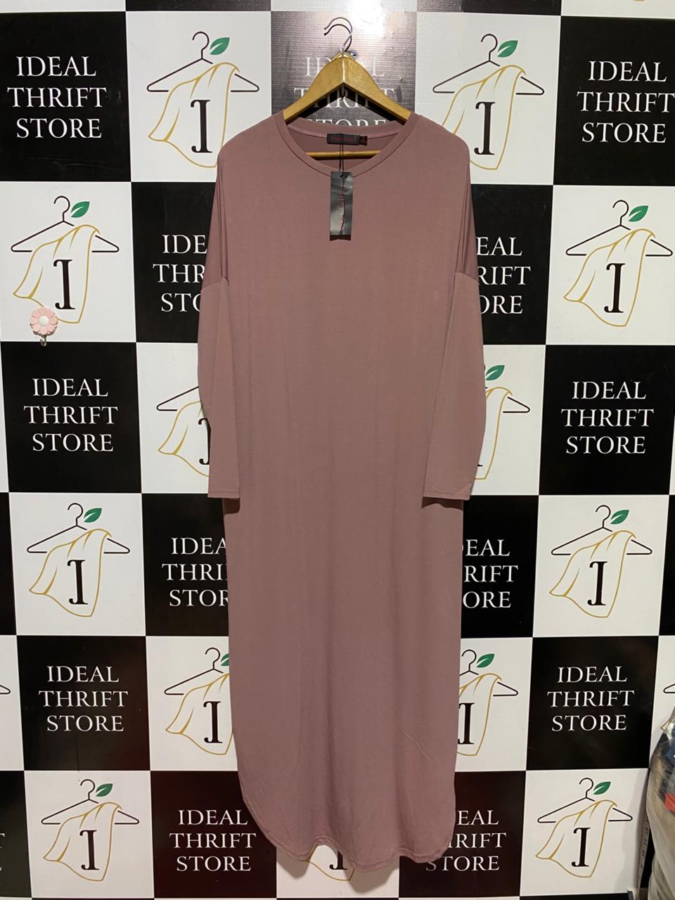 URBAN CULTURE |L| BUST FREE| B45| DUSTY ROSE LONG SLEEVE OVERSIZED MAXI T-SHIRT DRESS