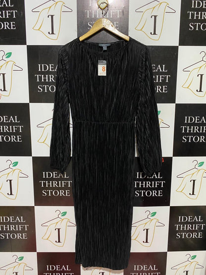 PRIMARK |M| BUST 18| B45| BLACK PLISSÉ LONG SLEEVE MIDI DRESS