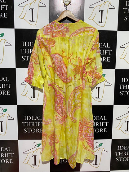 ONE SEASON |L| BUST 19| B45| YELLOW PAISLEY PRINT COTTON RESORT KAFTAN DRESS