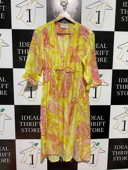ONE SEASON |L| BUST 19| B45| YELLOW PAISLEY PRINT COTTON RESORT KAFTAN DRESS