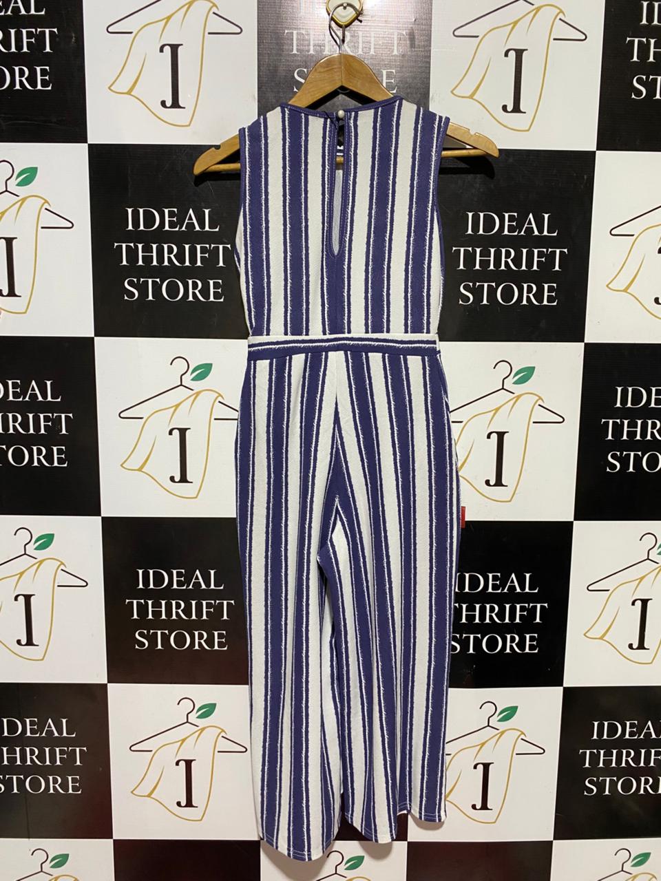BOOHOO |S| BUST 14| B45| BLUE AND WHITE STRIPED SLEEVELESS WIDE LEG JUMPSUIT