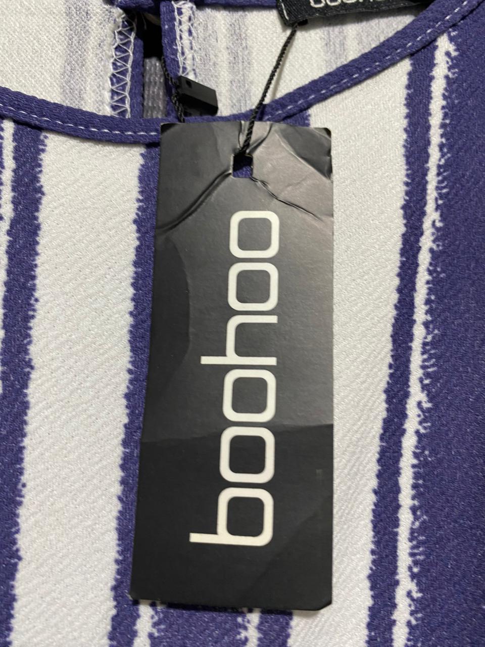 BOOHOO |S| BUST 14| B45| BLUE AND WHITE STRIPED SLEEVELESS WIDE LEG JUMPSUIT