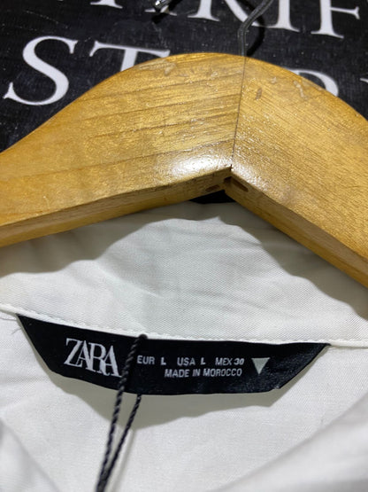 ZARA |L| BUST 17 |B45| WHITE COTTON CROPPED LONG SLEEVE BUTTON-DOWN SHIRT