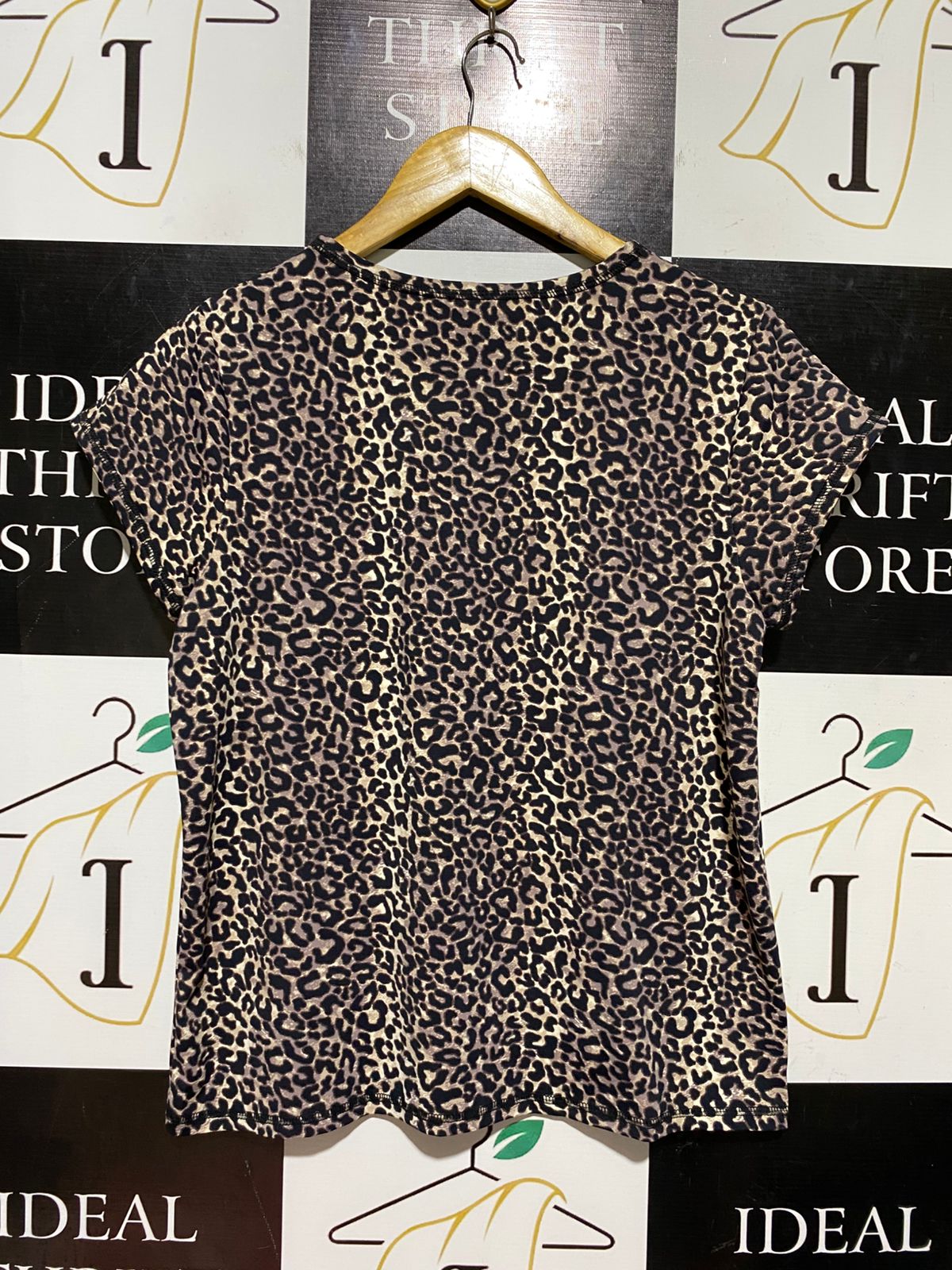 ED IT ED |L| BUST 19| B45| BROWN LEOPARD PRINT SHORT SLEEVE CASUAL T-SHIRT