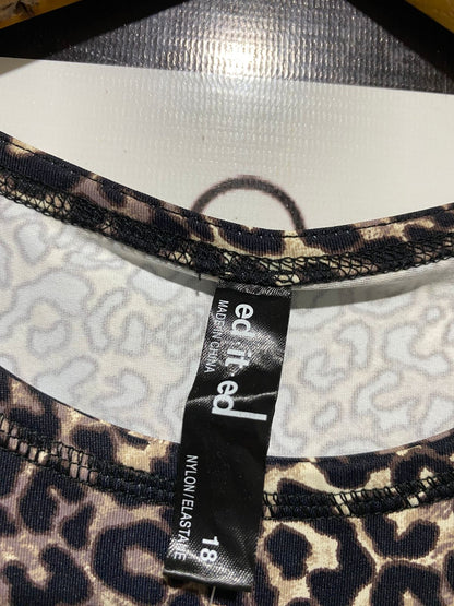 ED IT ED |L| BUST 19| B45| BROWN LEOPARD PRINT SHORT SLEEVE CASUAL T-SHIRT
