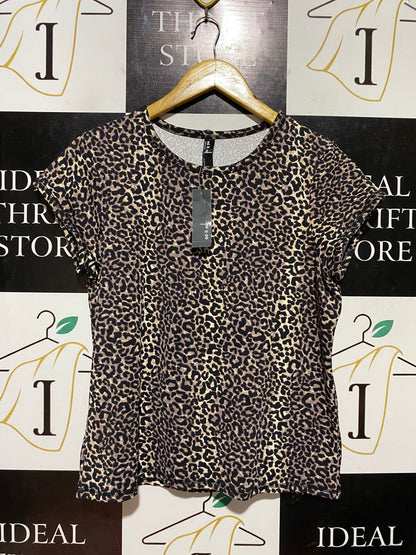 ED IT ED |L| BUST 19| B45| BROWN LEOPARD PRINT SHORT SLEEVE CASUAL T-SHIRT