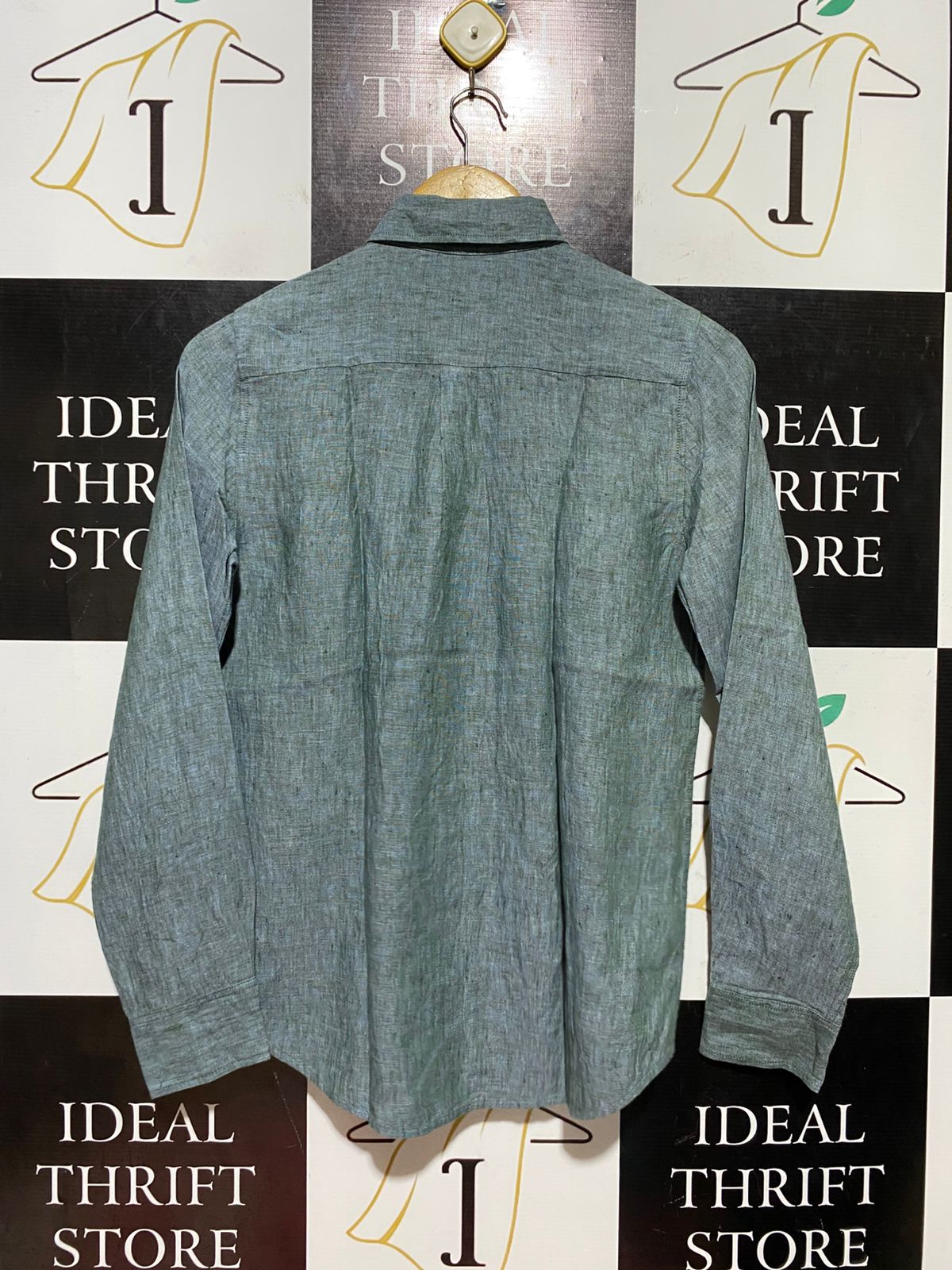 TRENERY |M| BUST 17|B45| SAGE GREEN LINEN LONG SLEEVE BUTTON-DOWN SHIRT