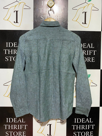 TRENERY |M| BUST 17|B45| SAGE GREEN LINEN LONG SLEEVE BUTTON-DOWN SHIRT