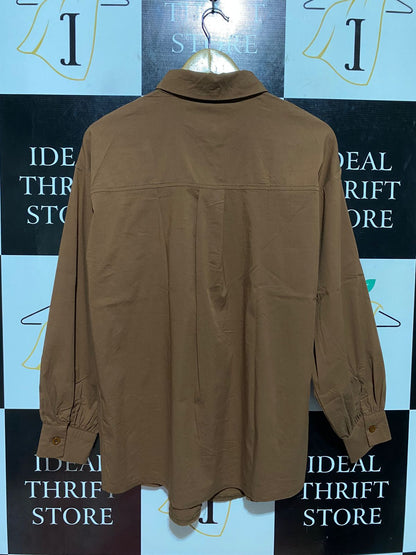 MISS GUIDED |L| BUST 21| B45| BROWN OVERSIZED LONG SLEEVE BUTTON-DOWN SHIRT
