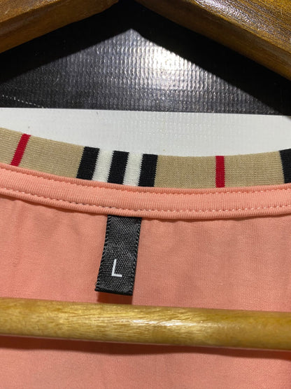 |M| BUST 18| B45| PEACH SHORT SLEEVE T-SHIRT WITH PLAID TRIM DETAILS