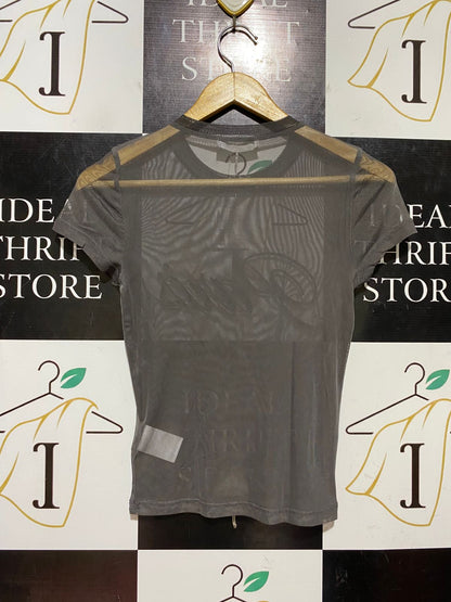 SUPRE |S| BUST 14| B45| CHARCOAL GREY SHEER MESH 'PARIS' GRAPHIC T-SHIRT