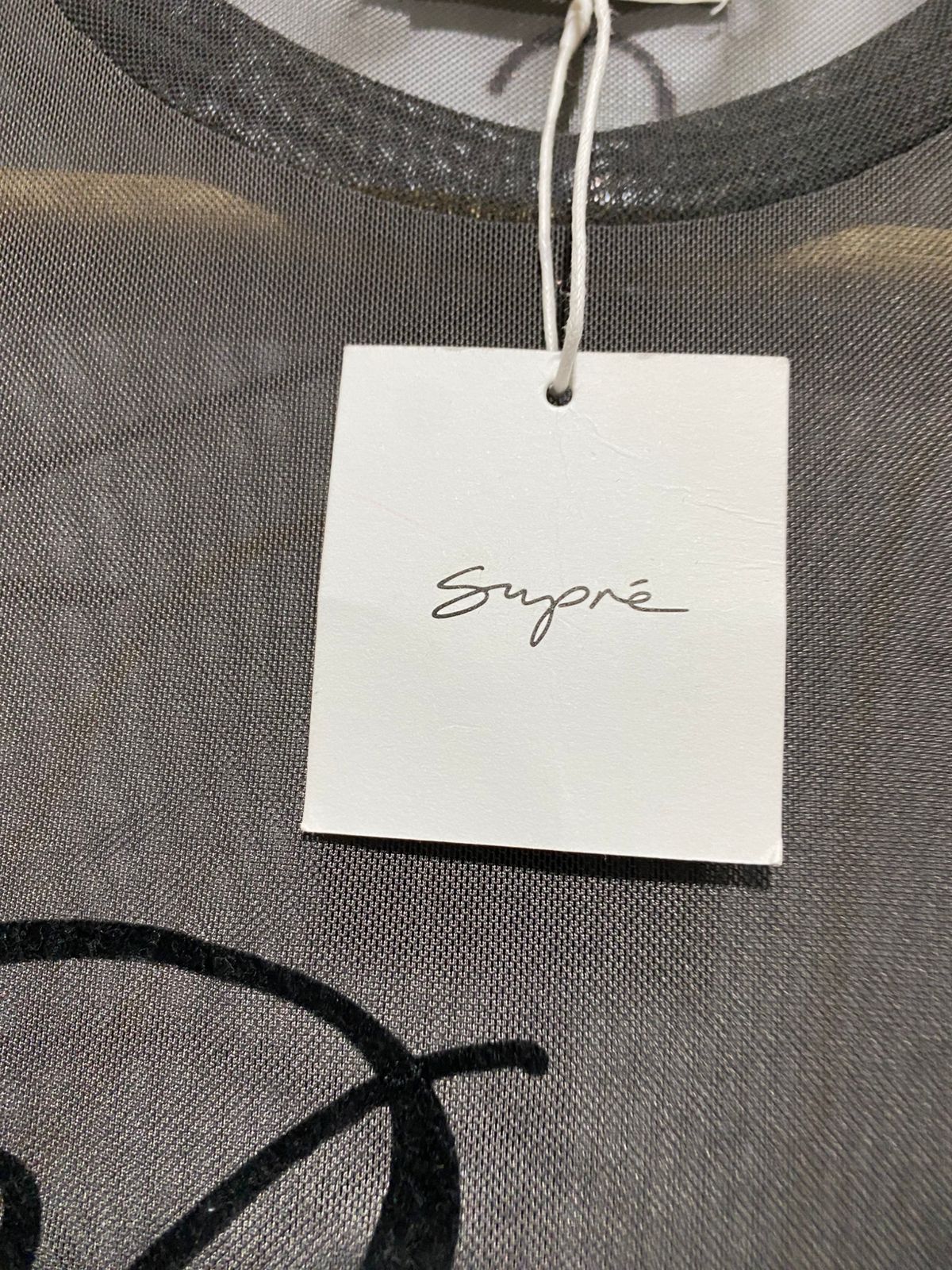 SUPRE |S| BUST 14| B45| CHARCOAL GREY SHEER MESH 'PARIS' GRAPHIC T-SHIRT