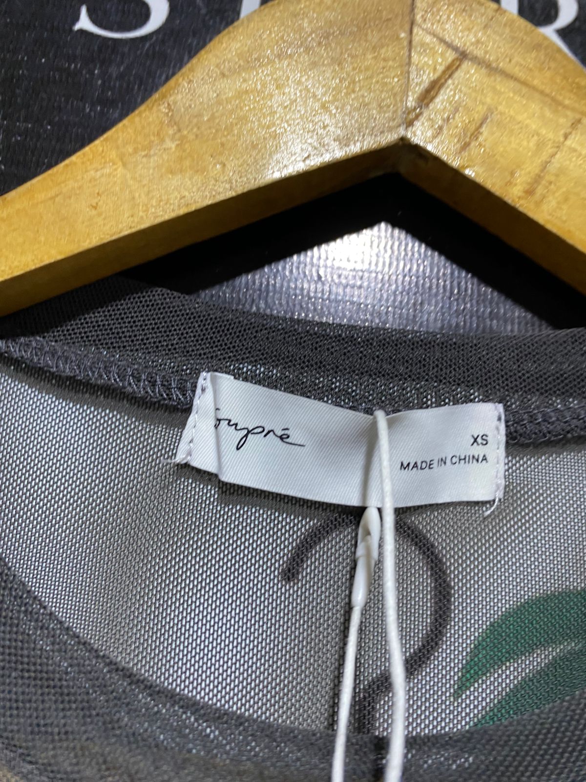 SUPRE |S| BUST 14| B45| CHARCOAL GREY SHEER MESH 'PARIS' GRAPHIC T-SHIRT