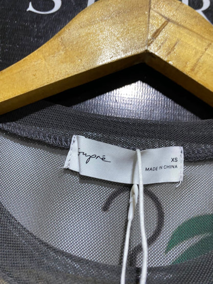 SUPRE |S| BUST 14| B45| CHARCOAL GREY SHEER MESH 'PARIS' GRAPHIC T-SHIRT
