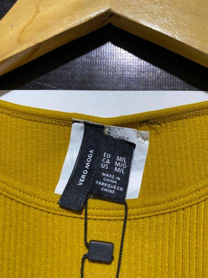 VERO MODA |XS| BUST 13| B45| MUSTARD YELLOW RIBBED SHORT SLEEVE CROP TOP