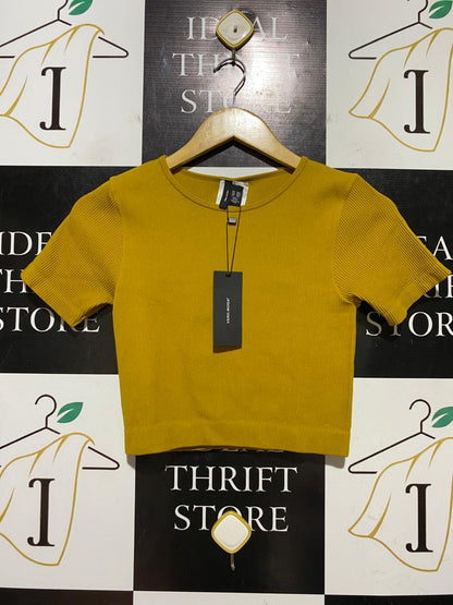 VERO MODA |XS| BUST 13| B45| MUSTARD YELLOW RIBBED SHORT SLEEVE CROP TOP