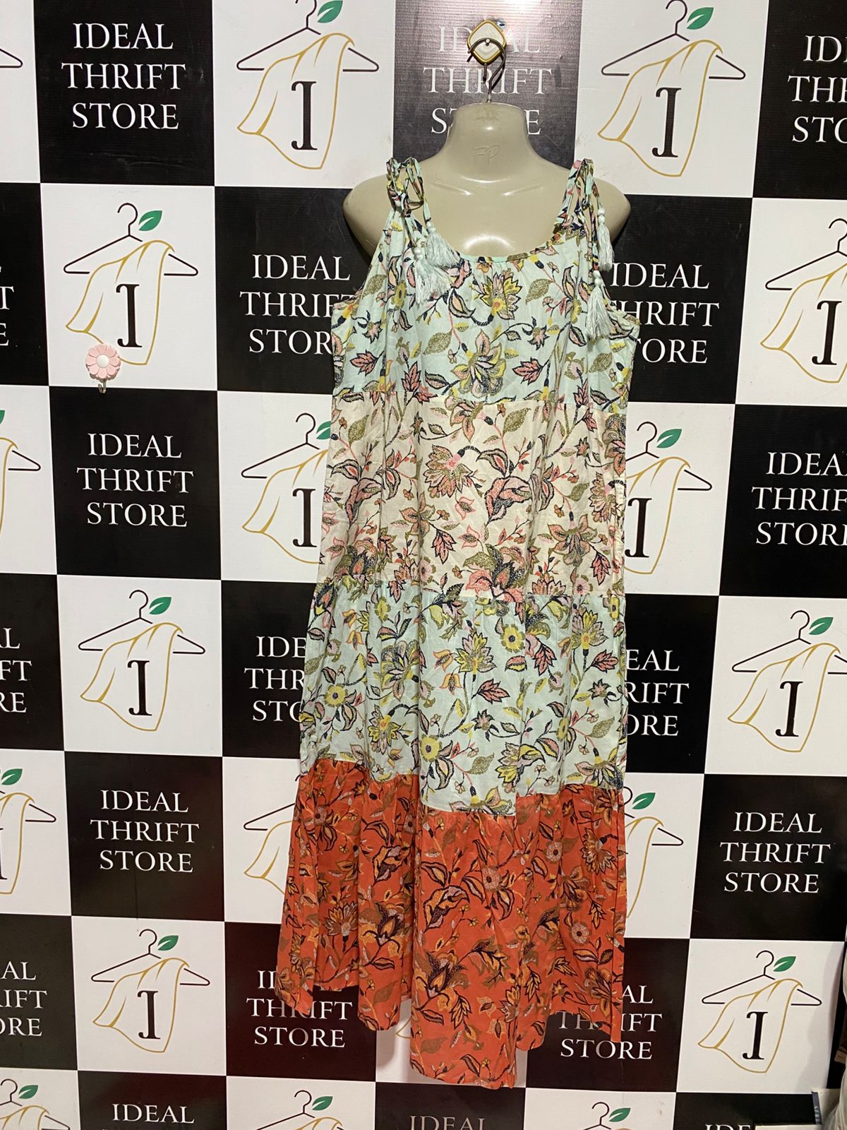 SUSSAN |XL| BUST 22| B45| BOHO FLORAL TIERED MAXI DRESS - TIE STRAP SUMMER SUNDRESS WITH TASSELS