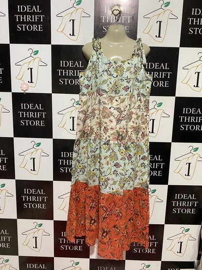 SUSSAN |XL| BUST 22| B45| BOHO FLORAL TIERED MAXI DRESS - TIE STRAP SUMMER SUNDRESS WITH TASSELS