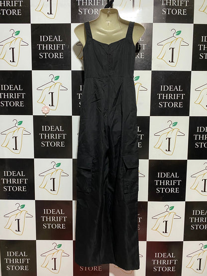 PRETTYLITTLE THING |S| BUST 16| B44| BLACK WIDE LEG CARGO JUMPSUIT - SLEEVELESS UTILITY STREETWEAR ONE-PIECE WITH STRAPS