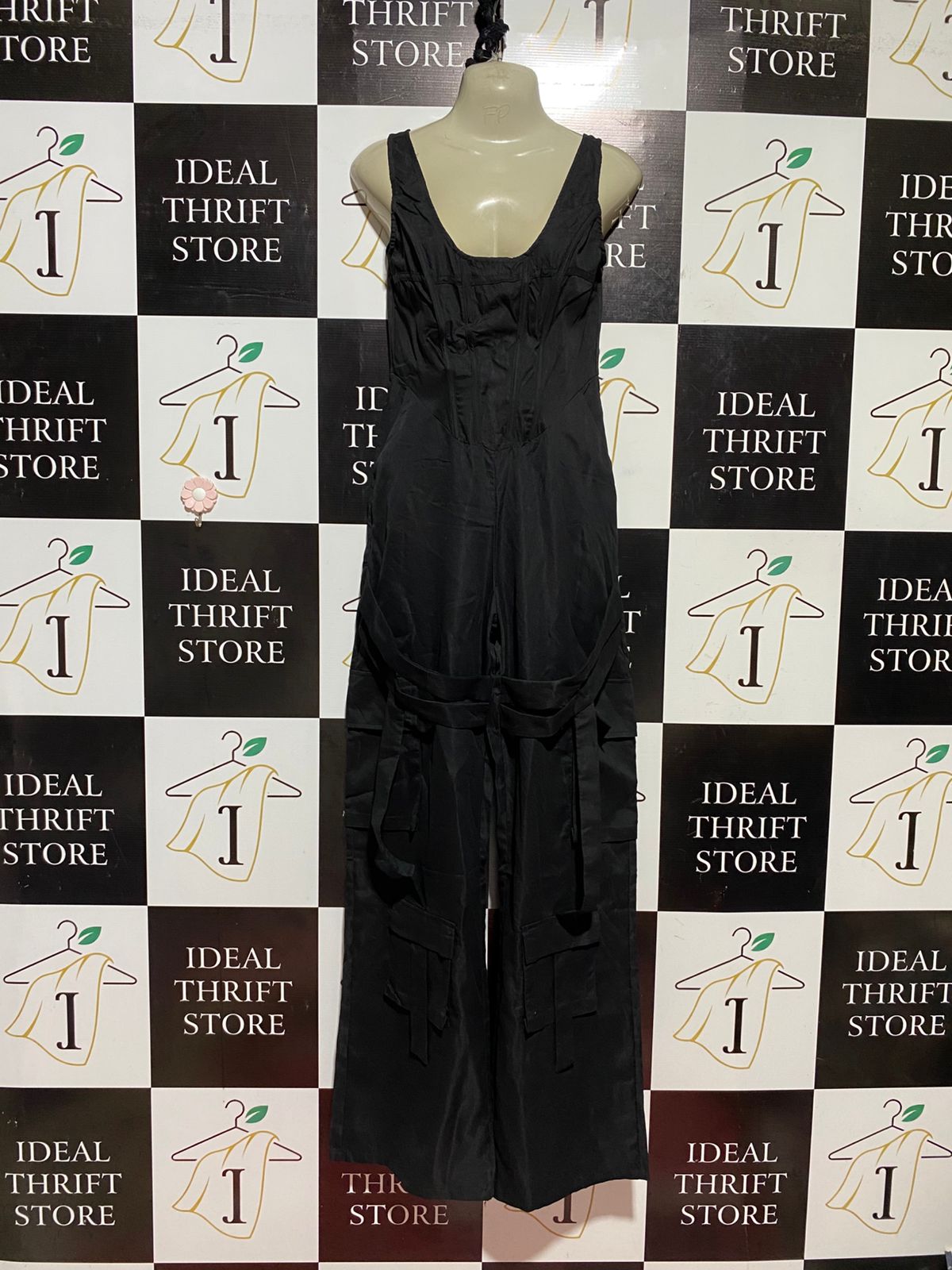 PRETTYLITTLE THING |S| BUST 16| B44| BLACK WIDE LEG CARGO JUMPSUIT - SLEEVELESS UTILITY STREETWEAR ONE-PIECE WITH STRAPS