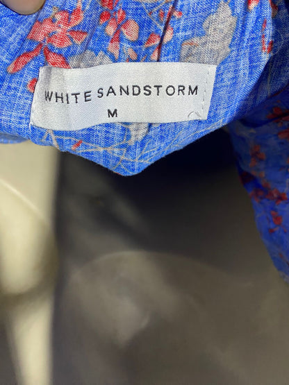 WHITE SANDSTORM |M| BUST 18| B44| COBALT BLUE FLORAL MAXI DRESS - RUFFLED OFF SHOULDER HIGH LOW WRAP STYLE SUNDRESS