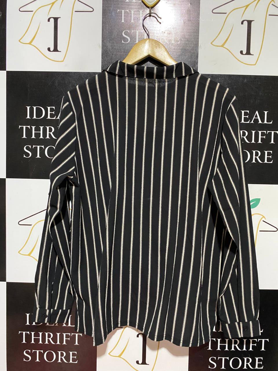 VALLEY GIRL |XL| BUST 23| B44| BLACK & WHITE STRIPED BLOUSE - NWT LONG SLEEVE SURPLICE WRAP TOP