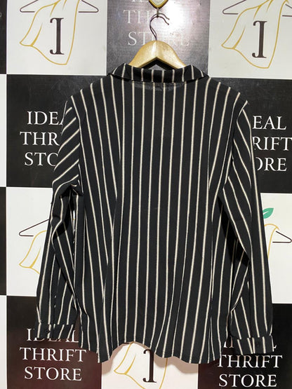 VALLEY GIRL |XL| BUST 23| B44| BLACK & WHITE STRIPED BLOUSE - NWT LONG SLEEVE SURPLICE WRAP TOP