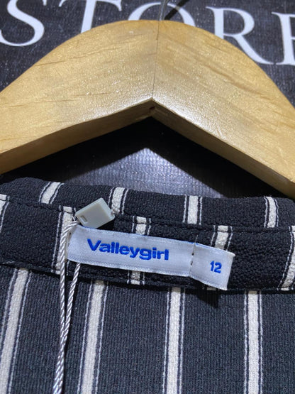 VALLEY GIRL |XL| BUST 23| B44| BLACK & WHITE STRIPED BLOUSE - NWT LONG SLEEVE SURPLICE WRAP TOP