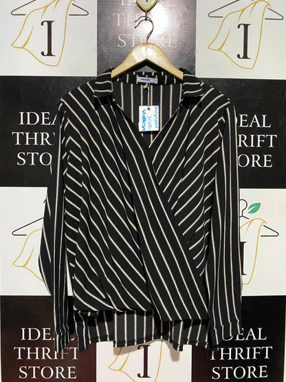 VALLEY GIRL |XL| BUST 23| B44| BLACK & WHITE STRIPED BLOUSE - NWT LONG SLEEVE SURPLICE WRAP TOP