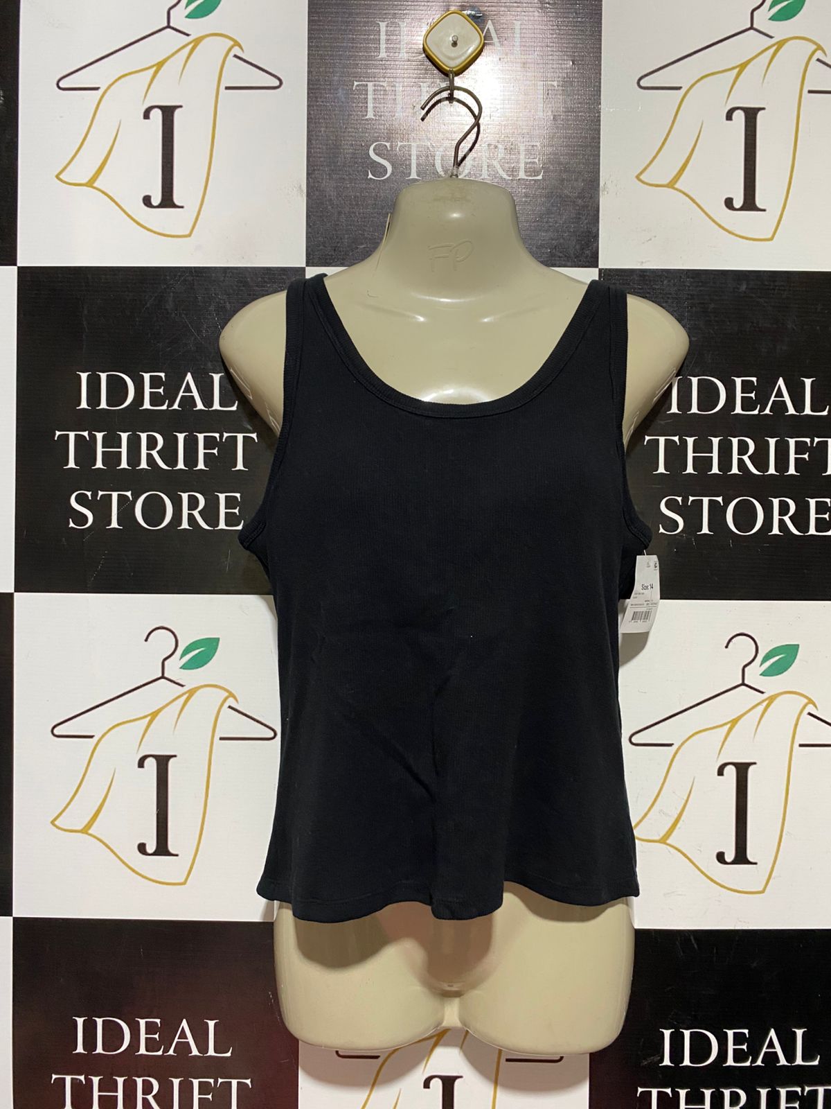 ANKO |M| BUST 16| B44| CLASSIC BLACK TANK TOP - NWT SCOOP NECK RIBBED BASICS CAMI TOP