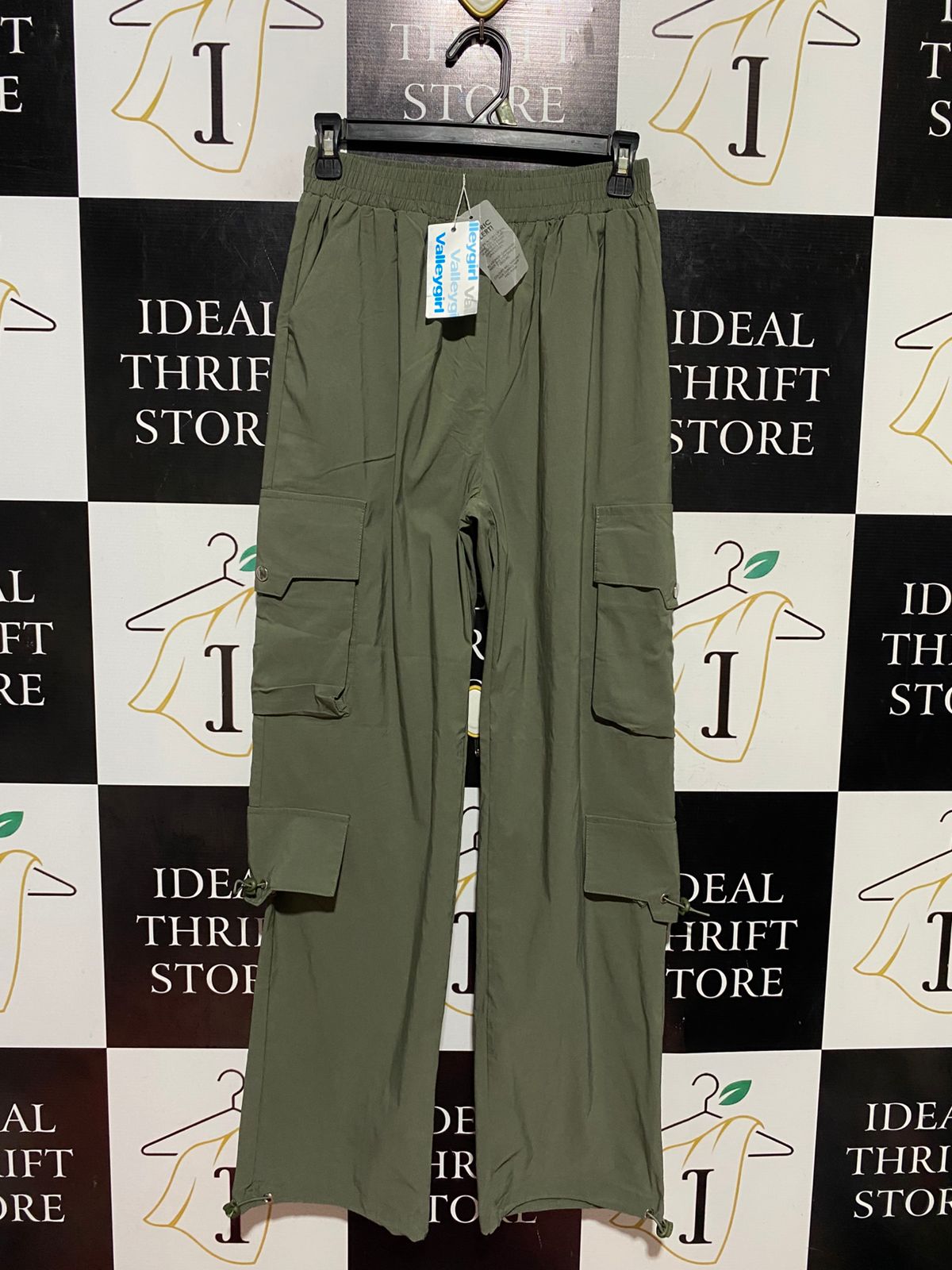 VALLEY GIRL |S| WAIST 25| B44| KHAKI OLIVE CARGO PANTS - NWT HIGH WAIST ADJUSTABLE TOGGLE UTILITY TROUSERS
