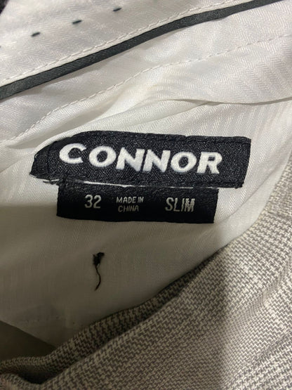 CONNOR |L| WAIST 33| B44| LIGHT GREY GLEN PLAID DRESS PANTS - SLIM FIT TAPERED SMART CASUAL TROUSERS