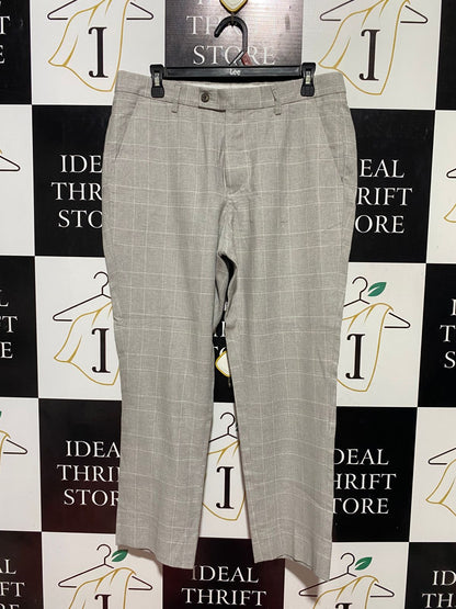 CONNOR |L| WAIST 33| B44| LIGHT GREY GLEN PLAID DRESS PANTS - SLIM FIT TAPERED SMART CASUAL TROUSERS