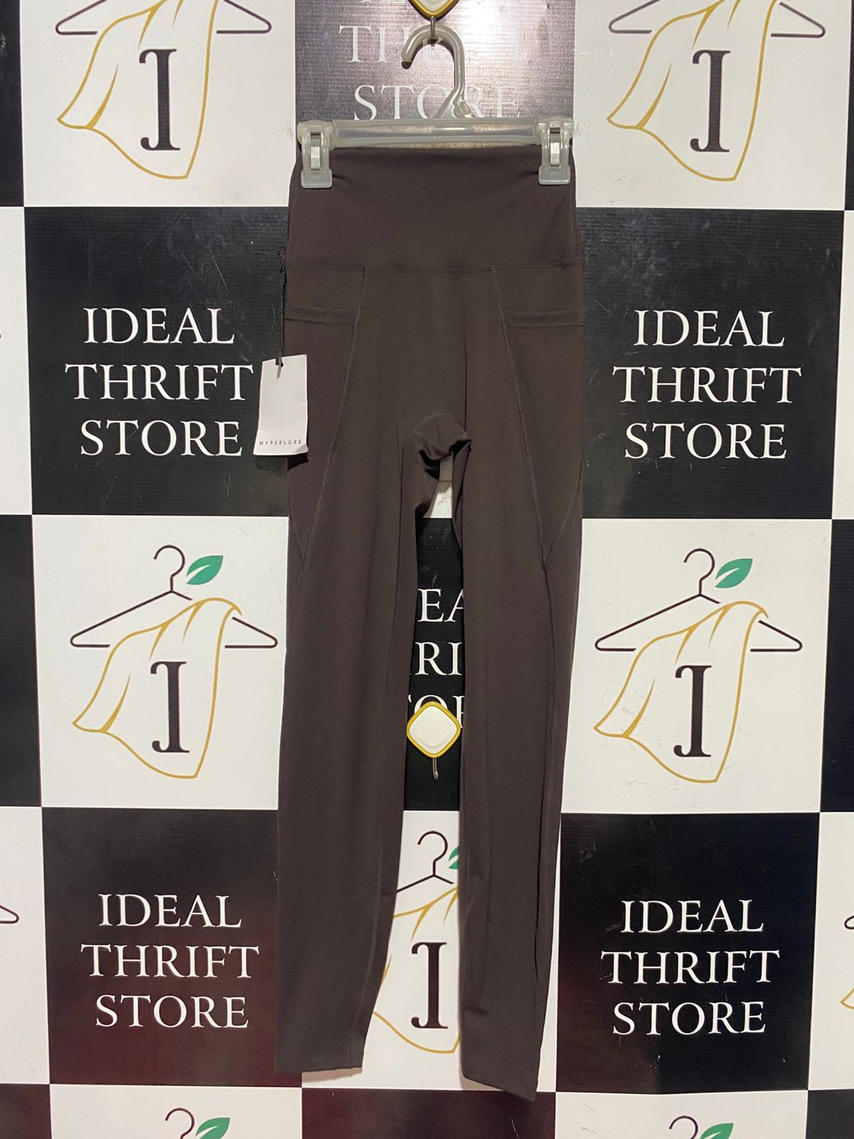 HYPERLUXE |XXS| WAIST 19| B44| COCOA BROWN HIGH-WAISTED LEGGINGS - NWT PERFORMANCE WORKOUT TIGHTS WITH POCKETS