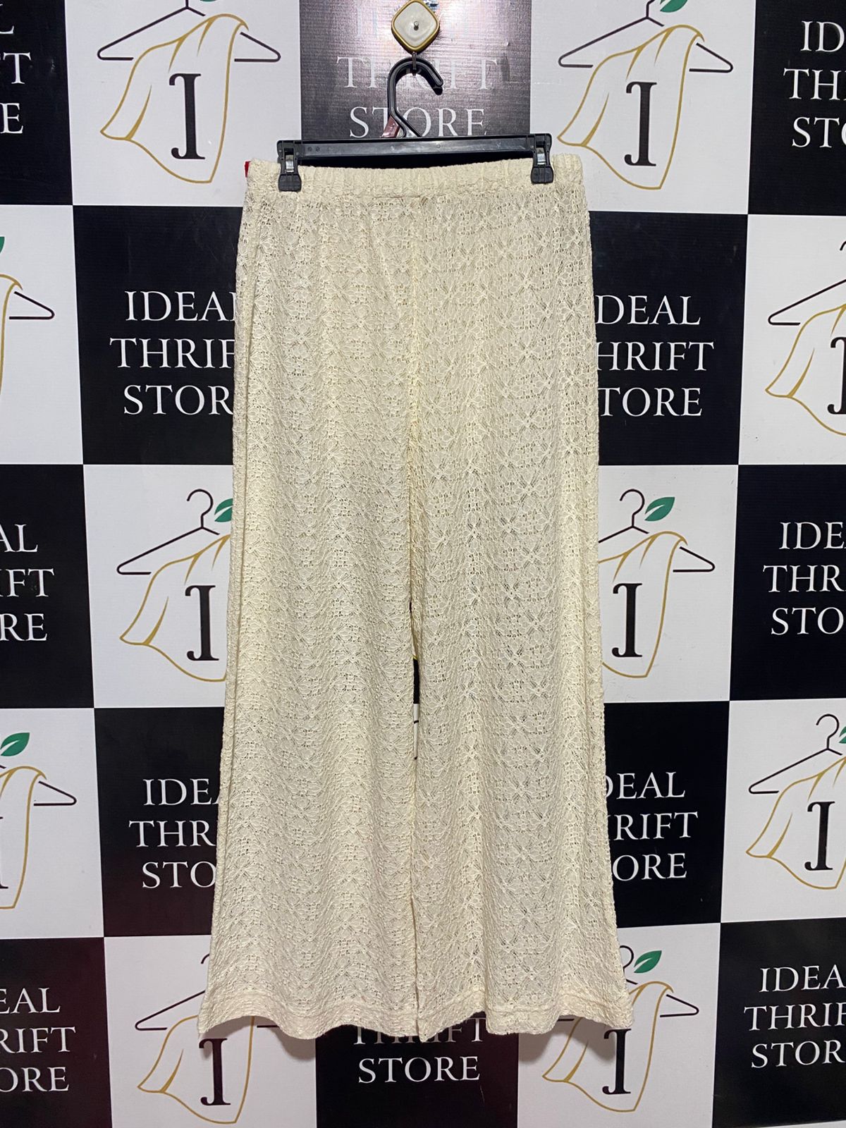 TARGET ACTIVE |XL| WAIST 36| B44| CREAM SHEER LACE PALAZZO PANTS - HIGH WAISTED DRAWSTRING WIDE LEG BEACH COVER-UP TROUSERS