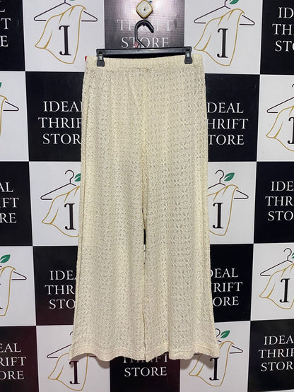 TARGET ACTIVE |XL| WAIST 36| B44| CREAM SHEER LACE PALAZZO PANTS - HIGH WAISTED DRAWSTRING WIDE LEG BEACH COVER-UP TROUSERS
