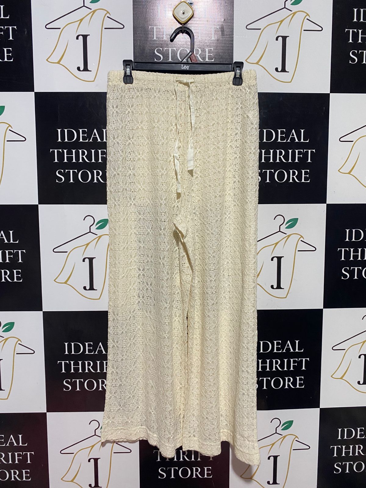 TARGET ACTIVE |XL| WAIST 36| B44| CREAM SHEER LACE PALAZZO PANTS - HIGH WAISTED DRAWSTRING WIDE LEG BEACH COVER-UP TROUSERS