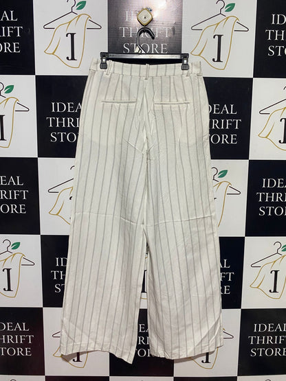 H&M |L| WAIST 31| B44| WHITE VERTICAL STRIPE WIDE LEG PANTS