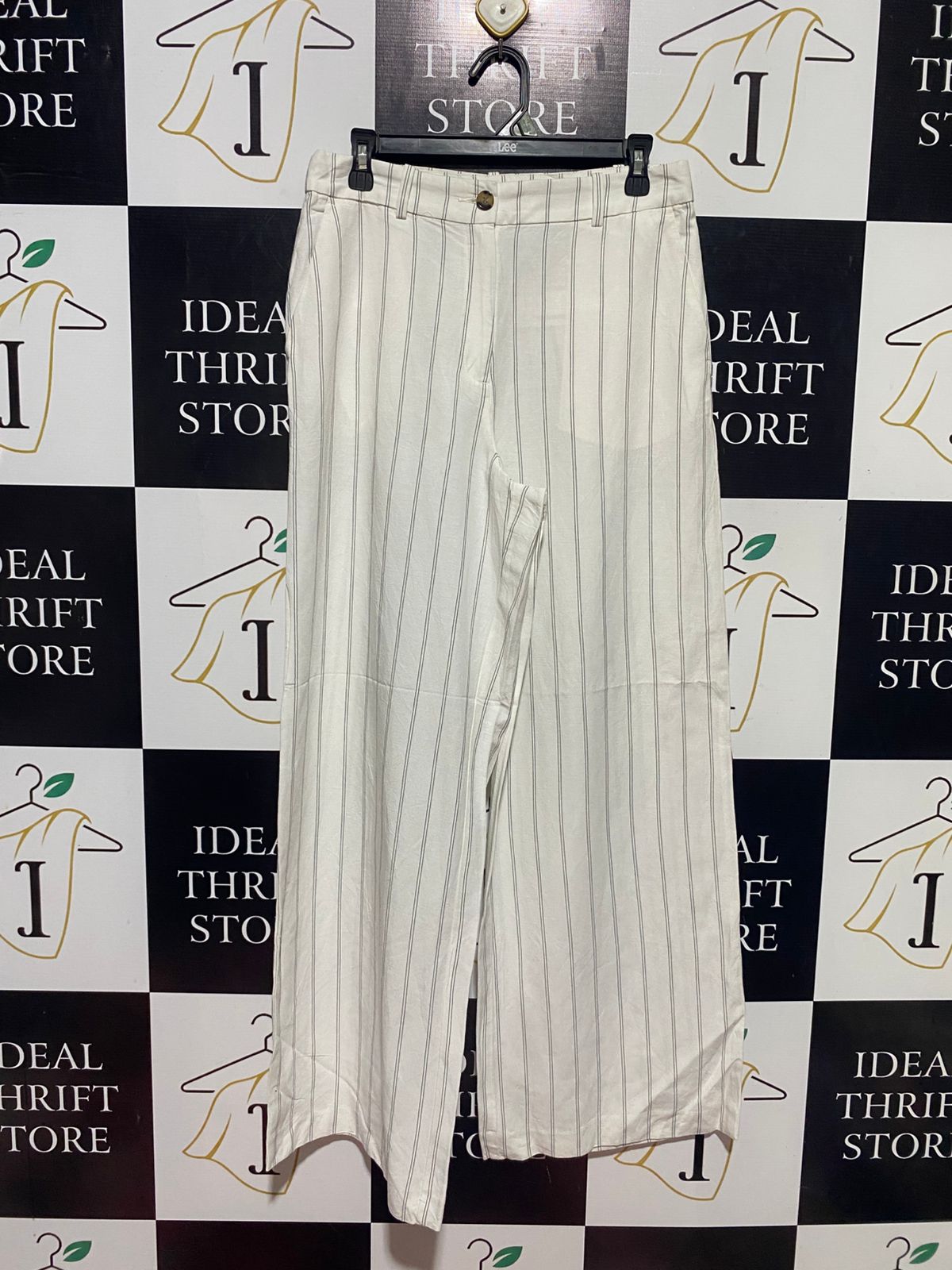 H&M |L| WAIST 31| B44| WHITE VERTICAL STRIPE WIDE LEG PANTS