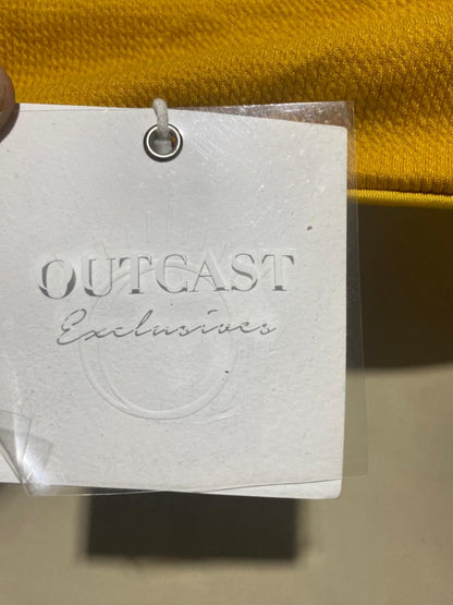 OUTCAST |S| BUST 15| B44| MUSTARD YELLOW O-RING CUTOUT HALTER CROP TOP