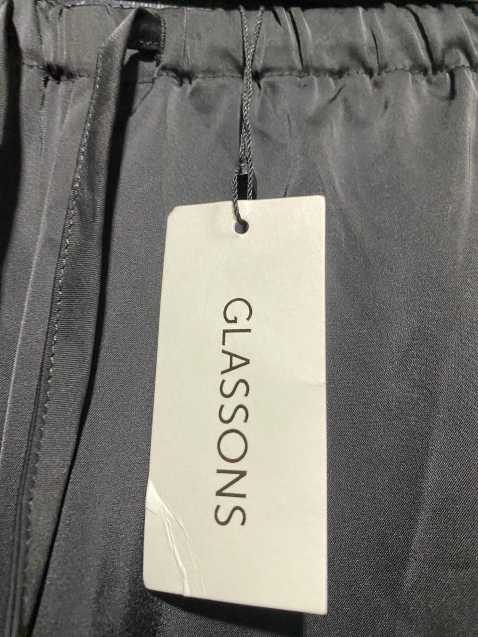 GLASSON |M| WAIST 28| B44| BLACK SATIN WIDE LEG DRAWSTRING PANTS WITH TAGS