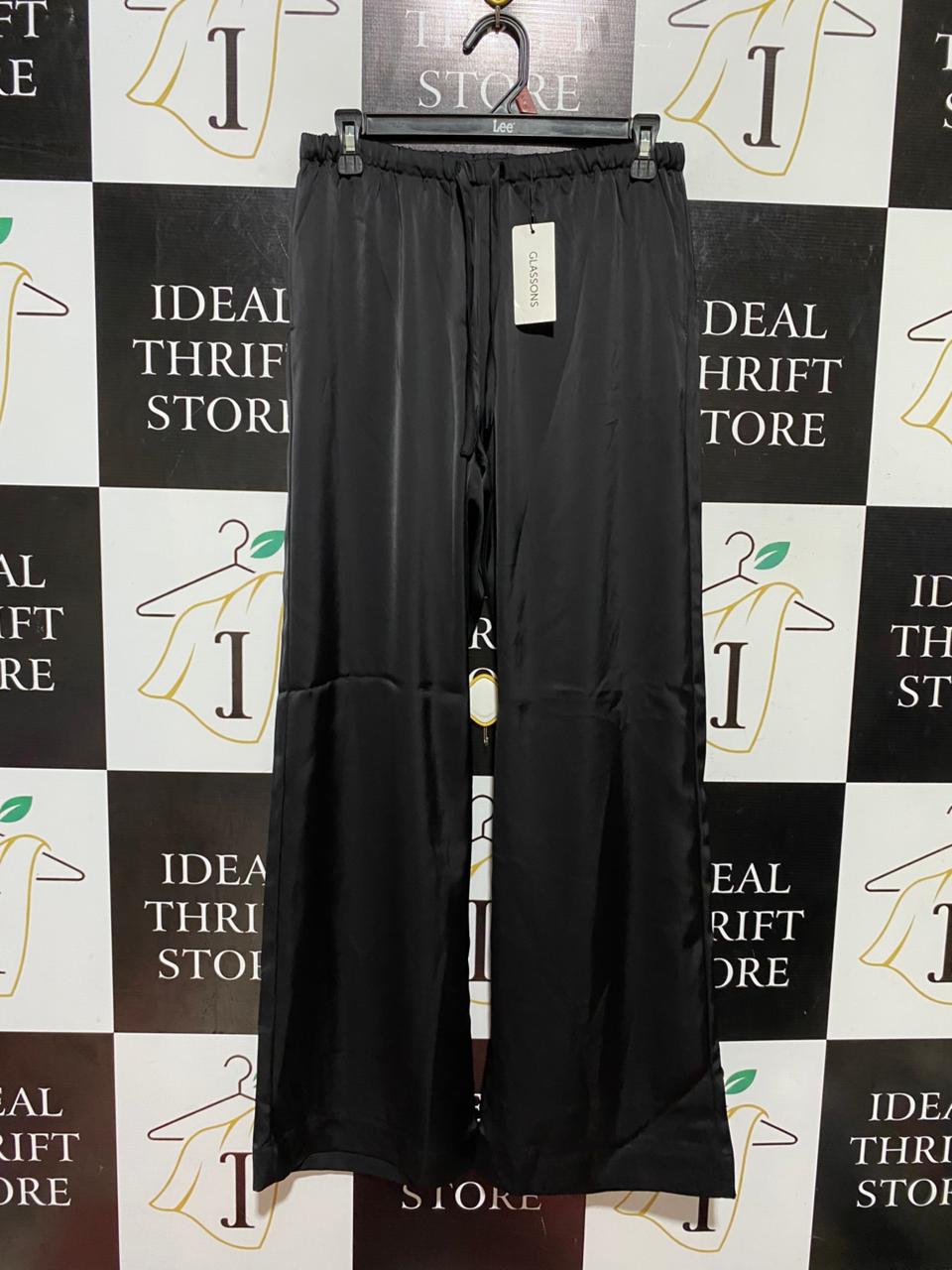 GLASSON |M| WAIST 28| B44| BLACK SATIN WIDE LEG DRAWSTRING PANTS WITH TAGS