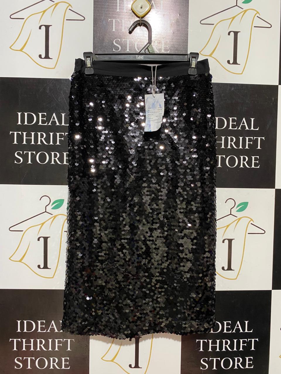 WERE HOUSE |M| WAIST 28| B44| WOMEN'S BLACK SEQUIN MIDI SKIRT WITH TAGS