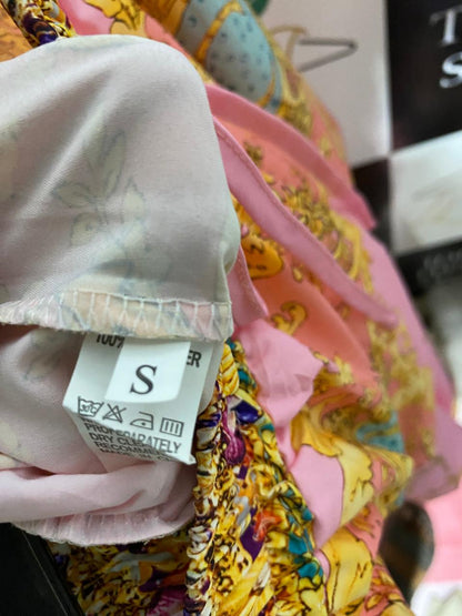 |S| WAIST 24| B44| PINK BAROQUE GRAPHIC PRINT WIDE LEG DRAWSTRING PANTS