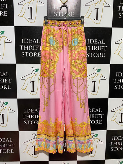 |S| WAIST 24| B44| PINK BAROQUE GRAPHIC PRINT WIDE LEG DRAWSTRING PANTS