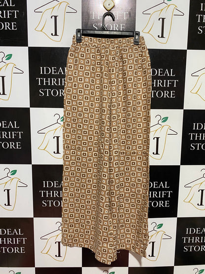 SEED |S| WAIST 26| B44| VINTAGE GEOMETRIC FLORAL PRINT WIDE-LEG PANTS WITH ELASTIC WAISTBAND