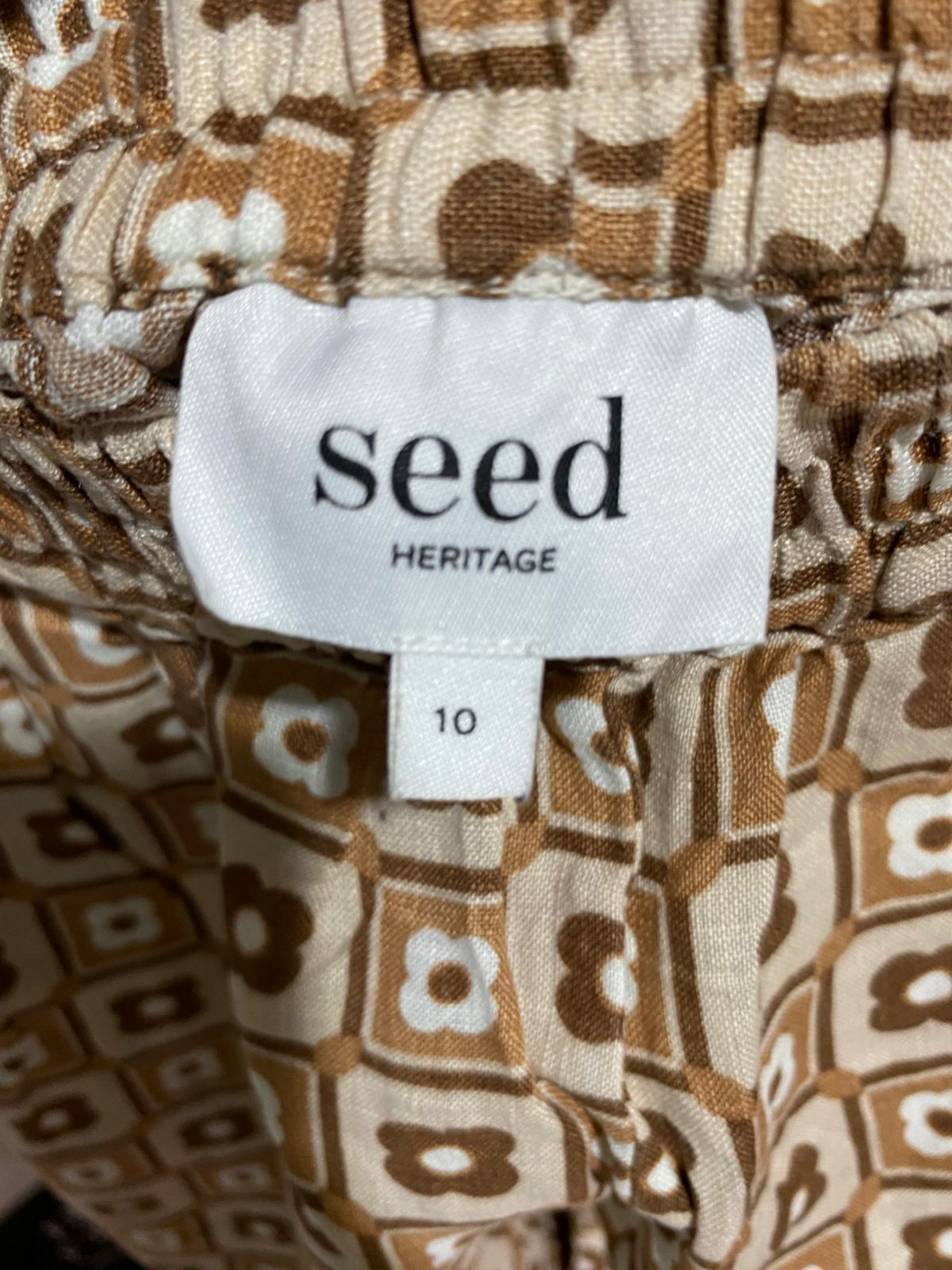 SEED |S| WAIST 26| B44| VINTAGE GEOMETRIC FLORAL PRINT WIDE-LEG PANTS WITH ELASTIC WAISTBAND