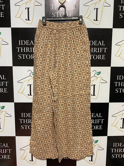 SEED |S| WAIST 26| B44| VINTAGE GEOMETRIC FLORAL PRINT WIDE-LEG PANTS WITH ELASTIC WAISTBAND