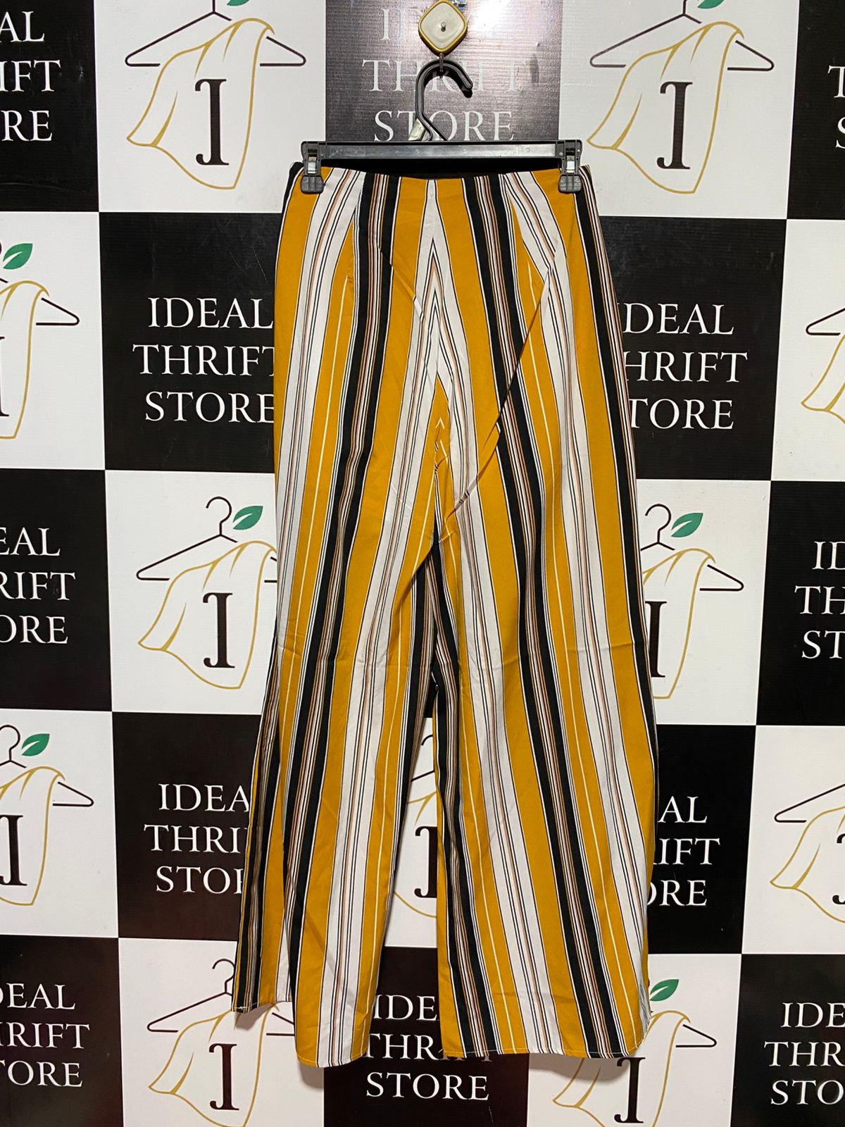 JAPNA |S| WAIST 25| B44| VINTAGE VERTICAL STRIPED WIDE-LEG PANTS IN MUSTARD YELLOW, BLACK, AND WHITE